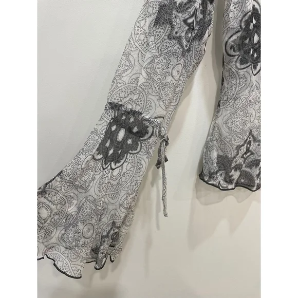 Mexx Y2K Vintage Printed Silk Blouse M / 8 Tattoo Fairy Grunge Whimsigoth Witchy - Picture 2 of 9